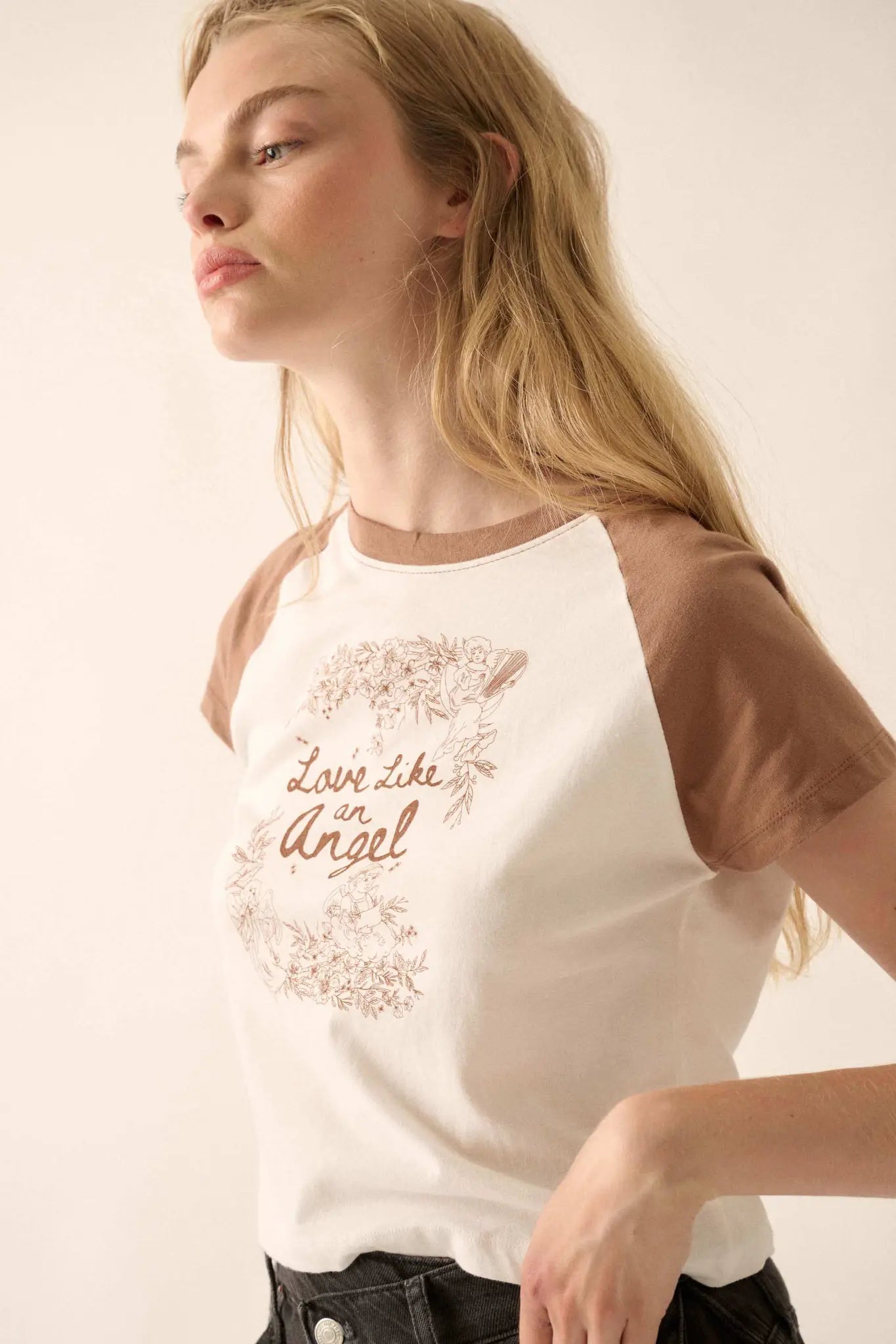Love Like an Angel Cropped Ragan Graphic Baby Tee