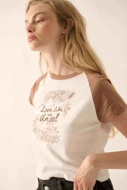 Love Like an Angel Cropped Ragan Graphic Baby Tee