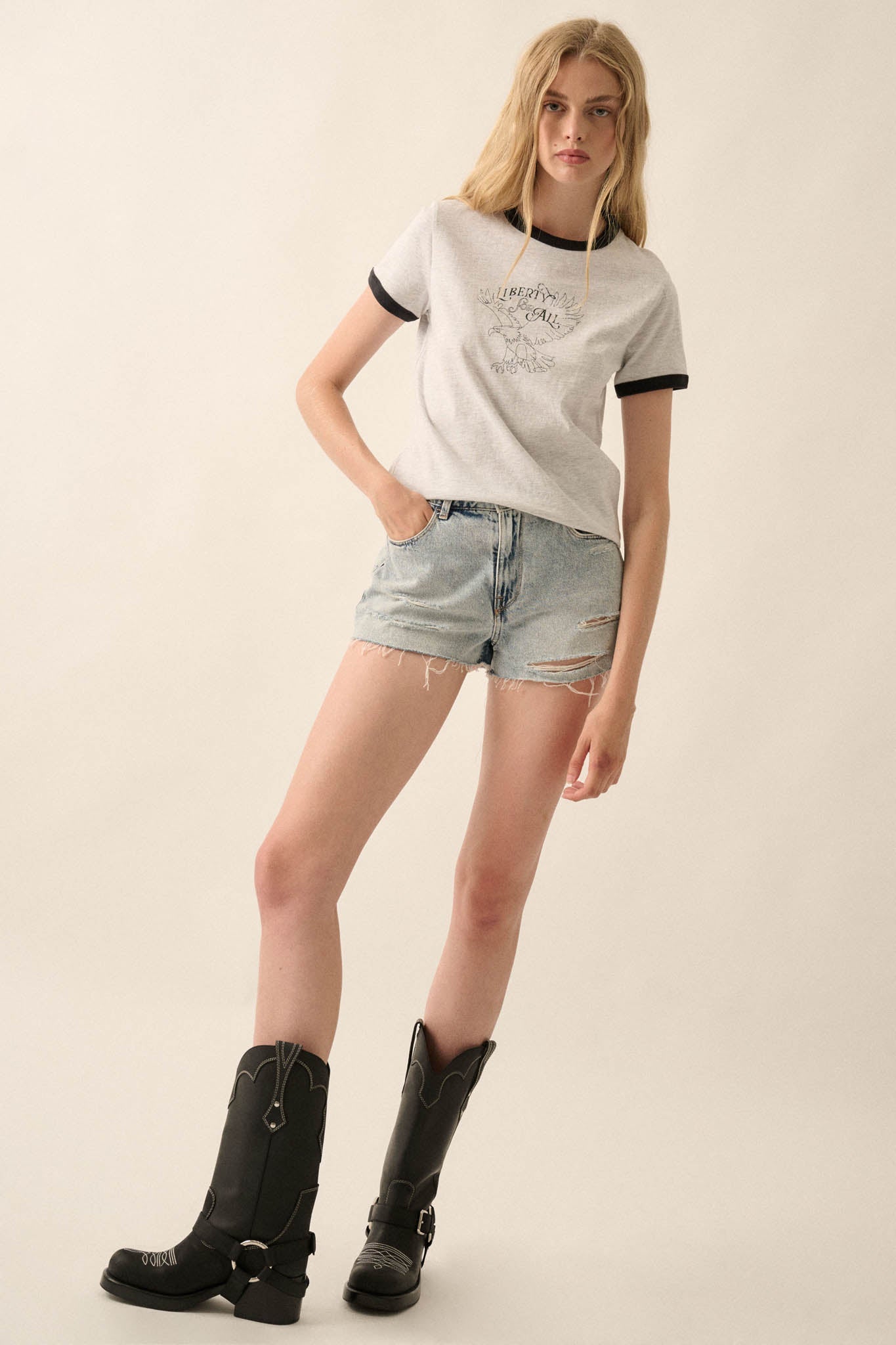 Liberty for All Vintage-Print Graphic Ringer Tee