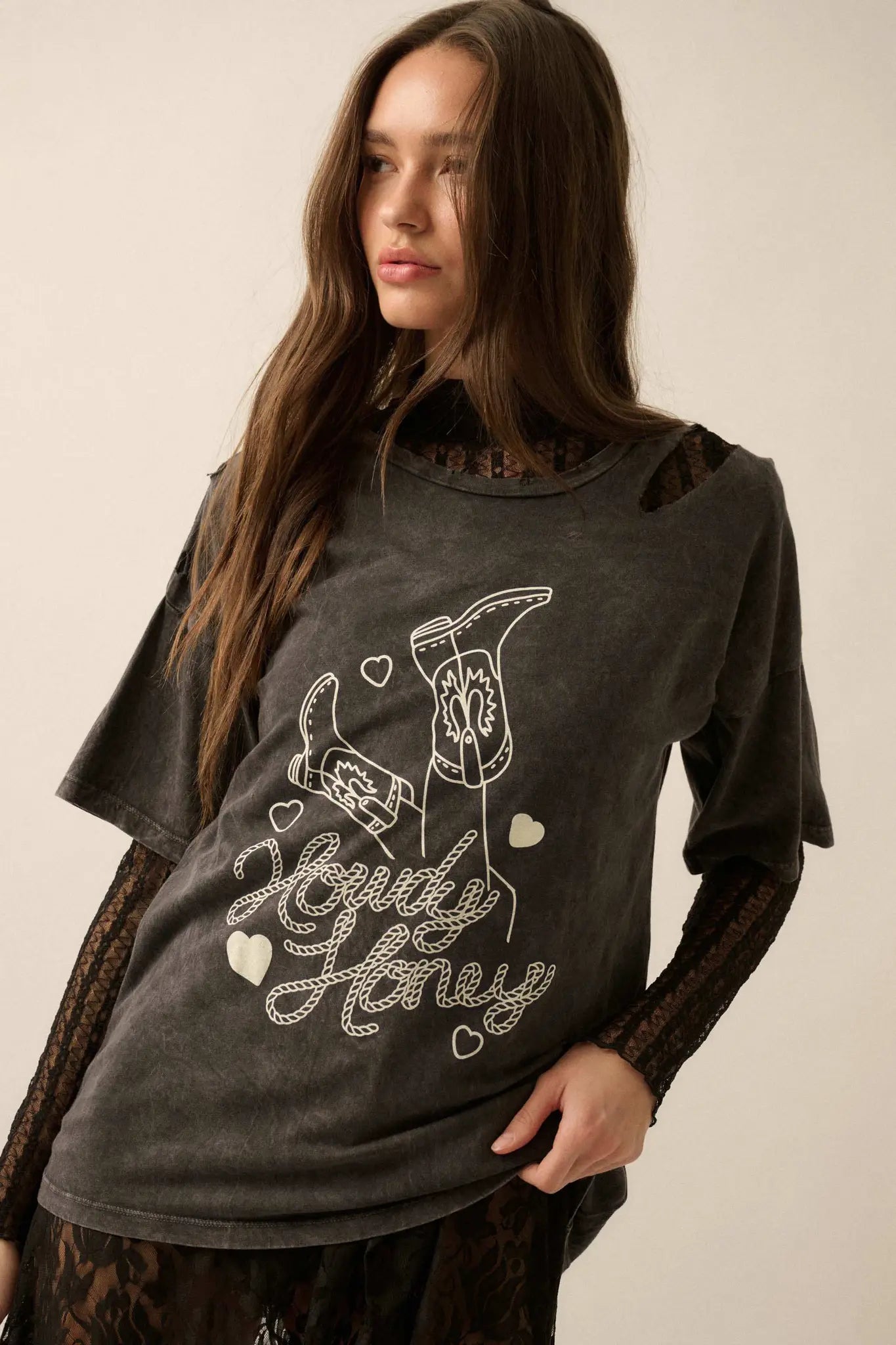 Howdy Honey Slashed Western Graphic Tee