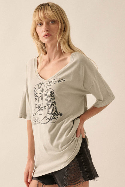 Dirt on My Boots Vintage-Wash V-Neck Graphic Tee