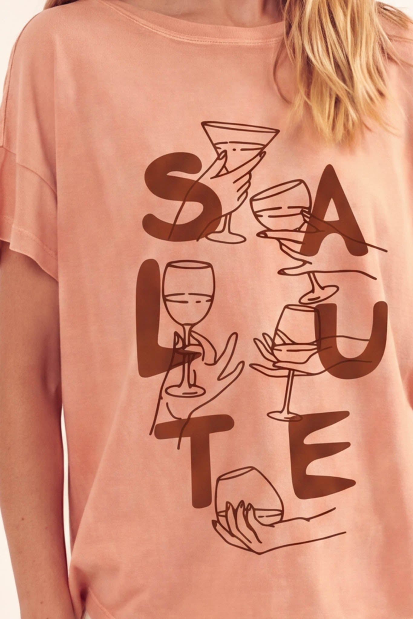 Salute Wine Toast Vintage-Wash Graphic Tee