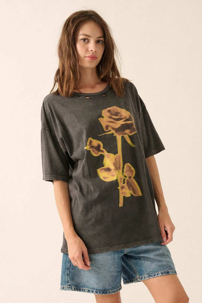 Golden Rose Oversized Distressed Graphic Tee