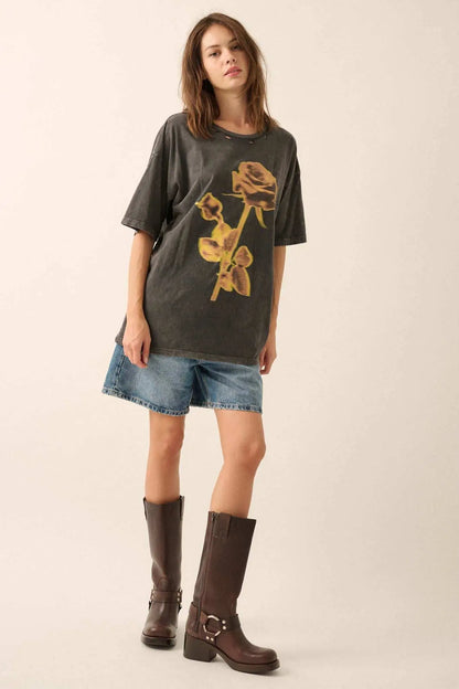 Golden Rose Oversized Distressed Graphic Tee