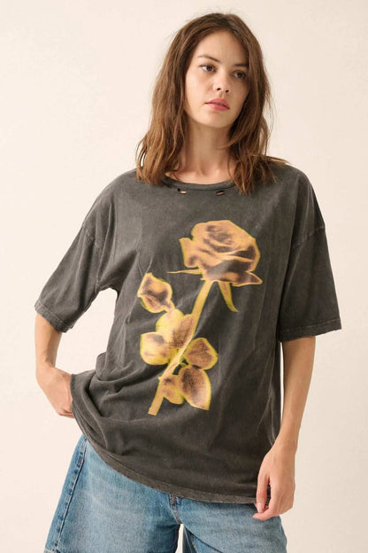 Golden Rose Oversized Distressed Graphic Tee