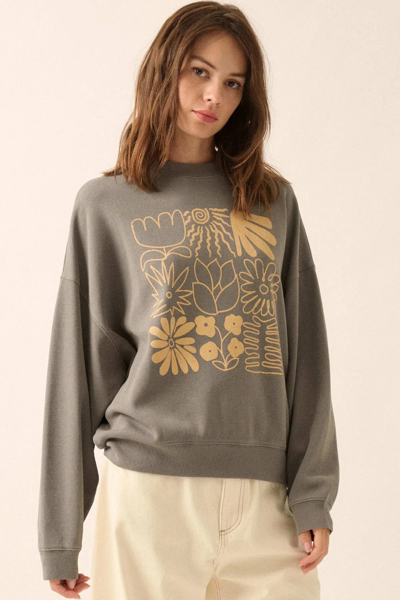 Doodle Garden Oversize Thermal Graphic Top