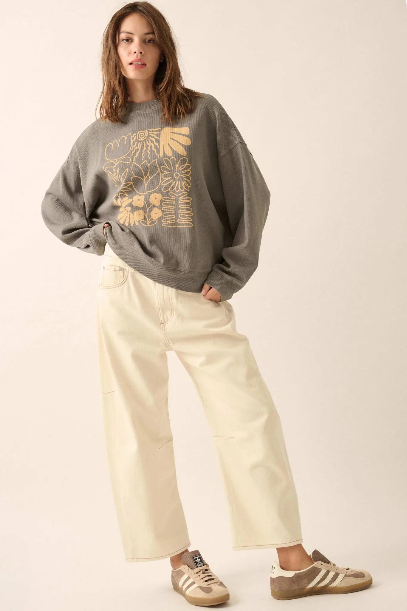 Doodle Garden Oversize Thermal Graphic Top