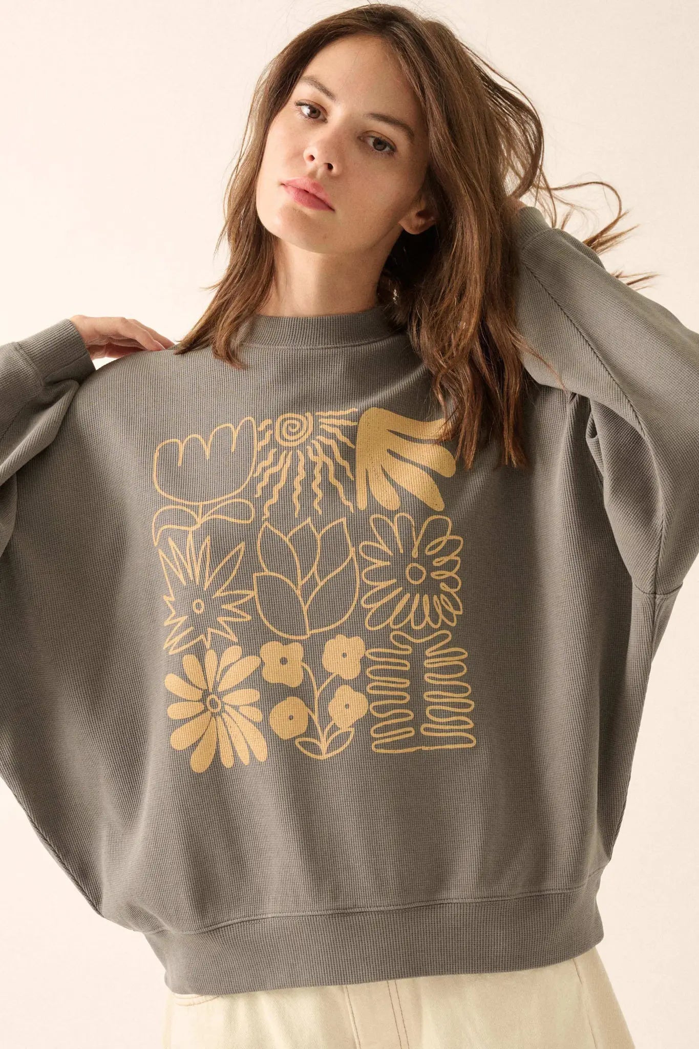 Doodle Garden Oversize Thermal Graphic Top