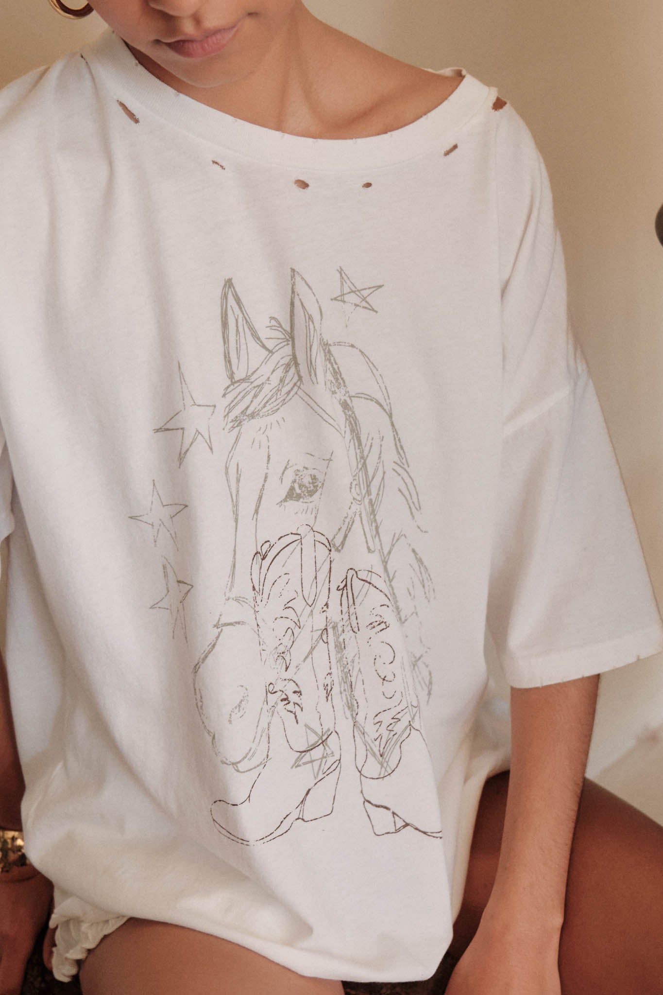 One Horse Town Distressed Hand-Drawn Graphic Tee