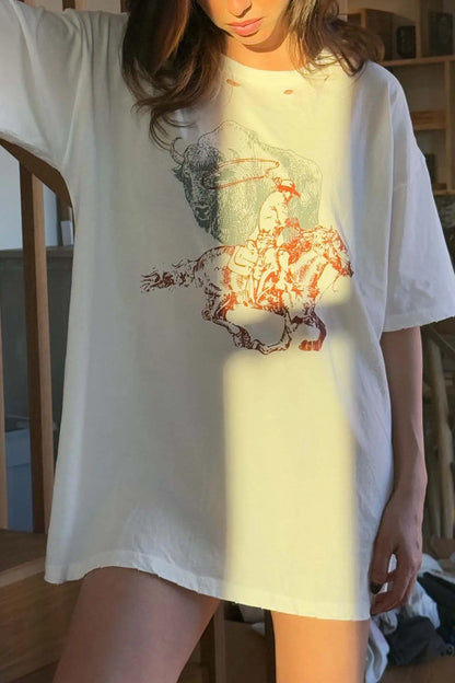 Bison Wrangler Distressed Oversize Graphic Tee