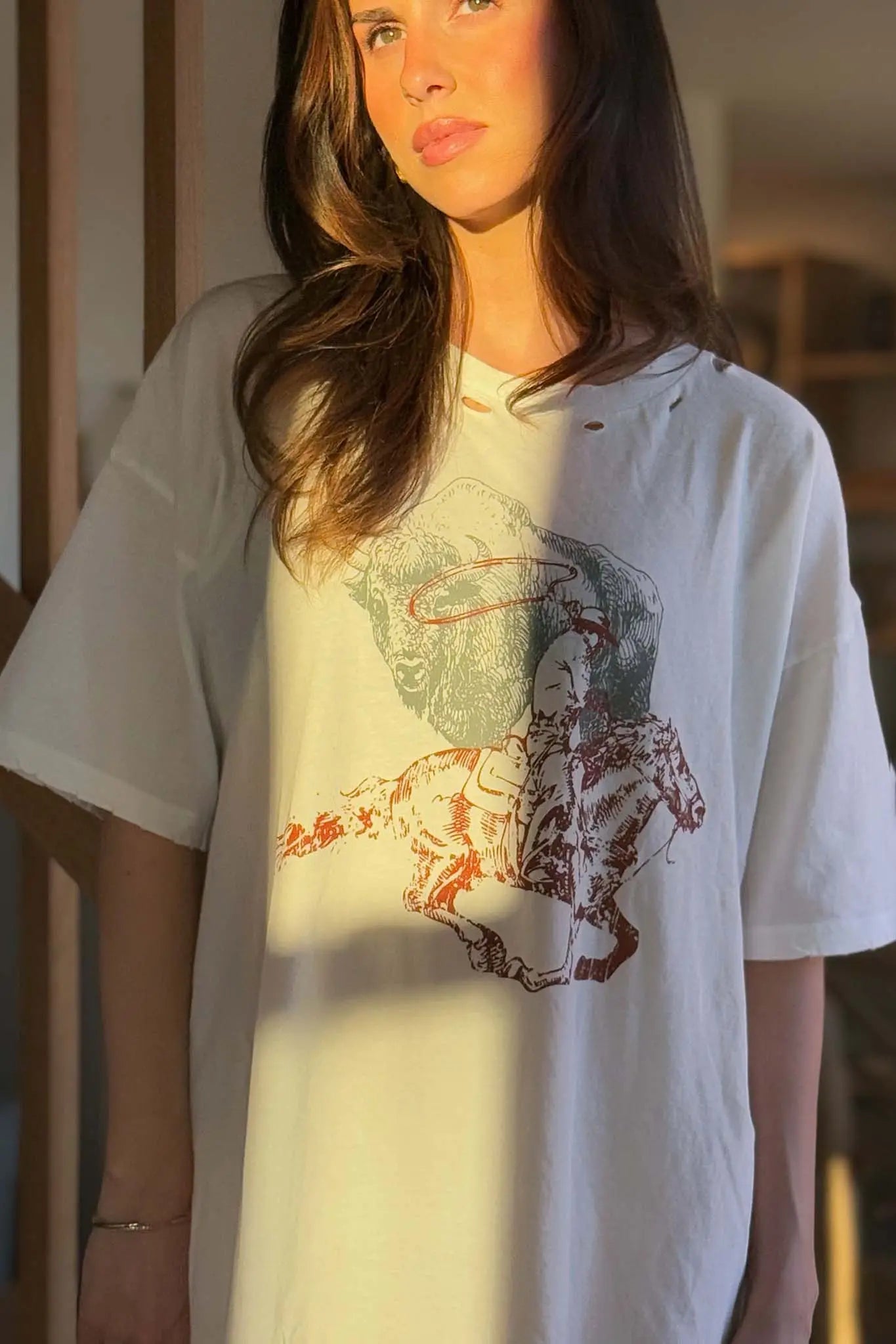 Bison Wrangler Distressed Oversize Graphic Tee