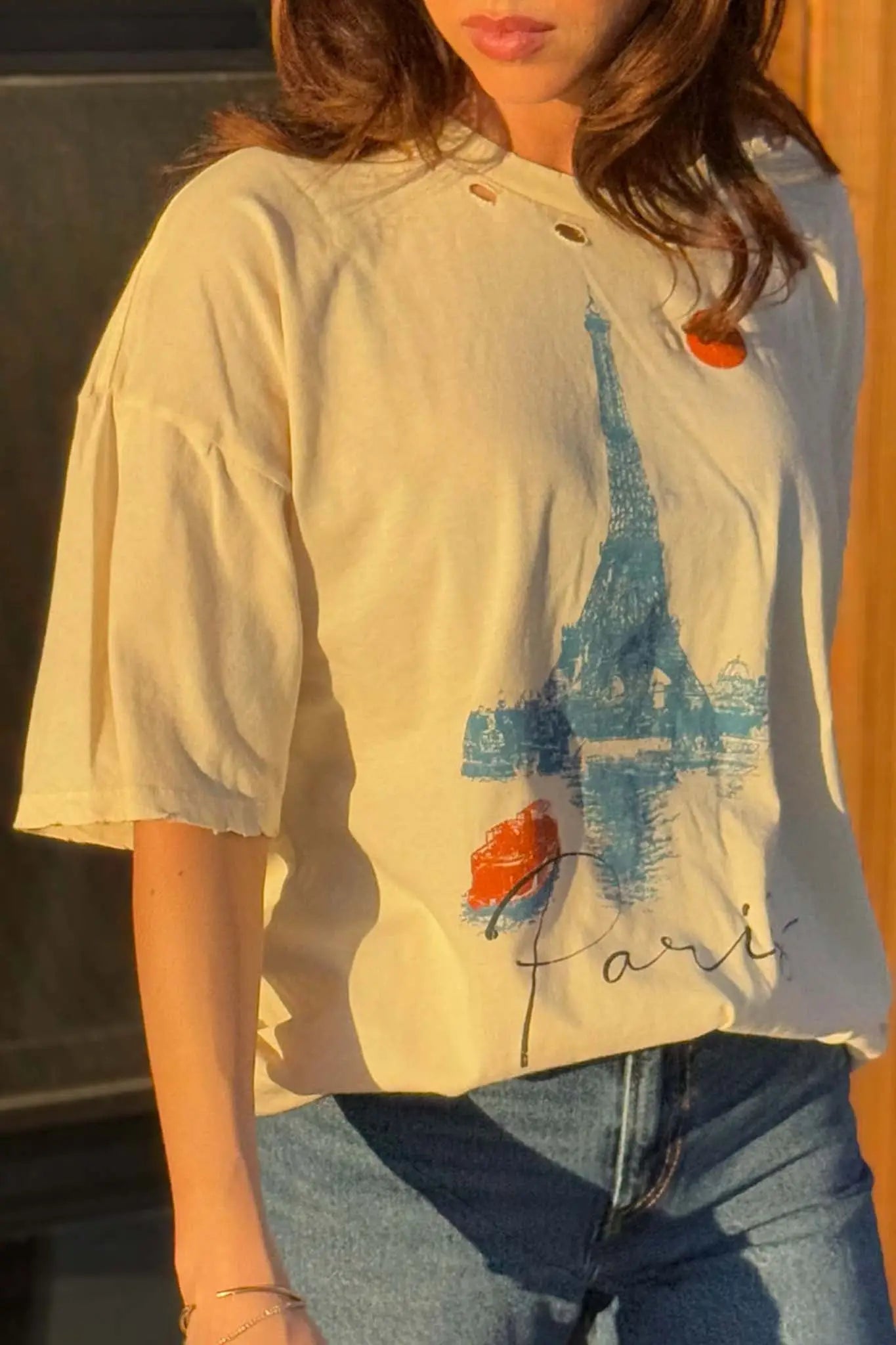 Paris Eiffel Tower Distressed Oversize Graphic Tee