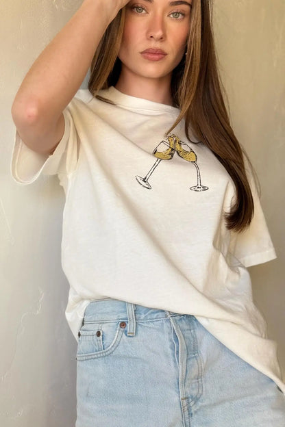 Champagne Toast Vintage-Print Graphic Tee
