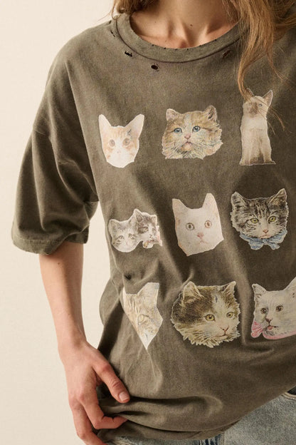 Cool Cats Distressed Oversize Graphic Tee