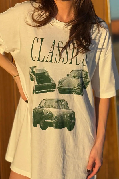 Classic Cars Distressed Oversize Graphic Tee