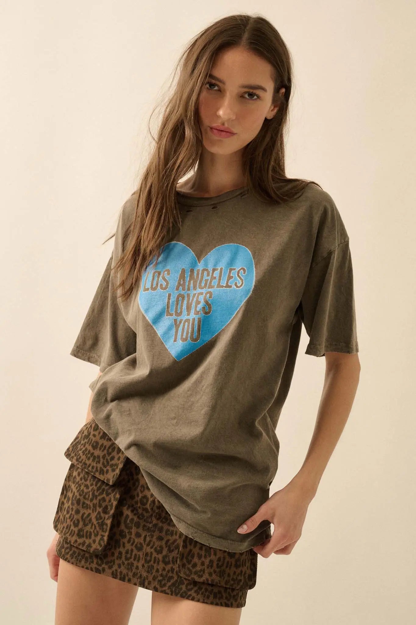 LA Loves You Distressed Oversize Graphic Tee