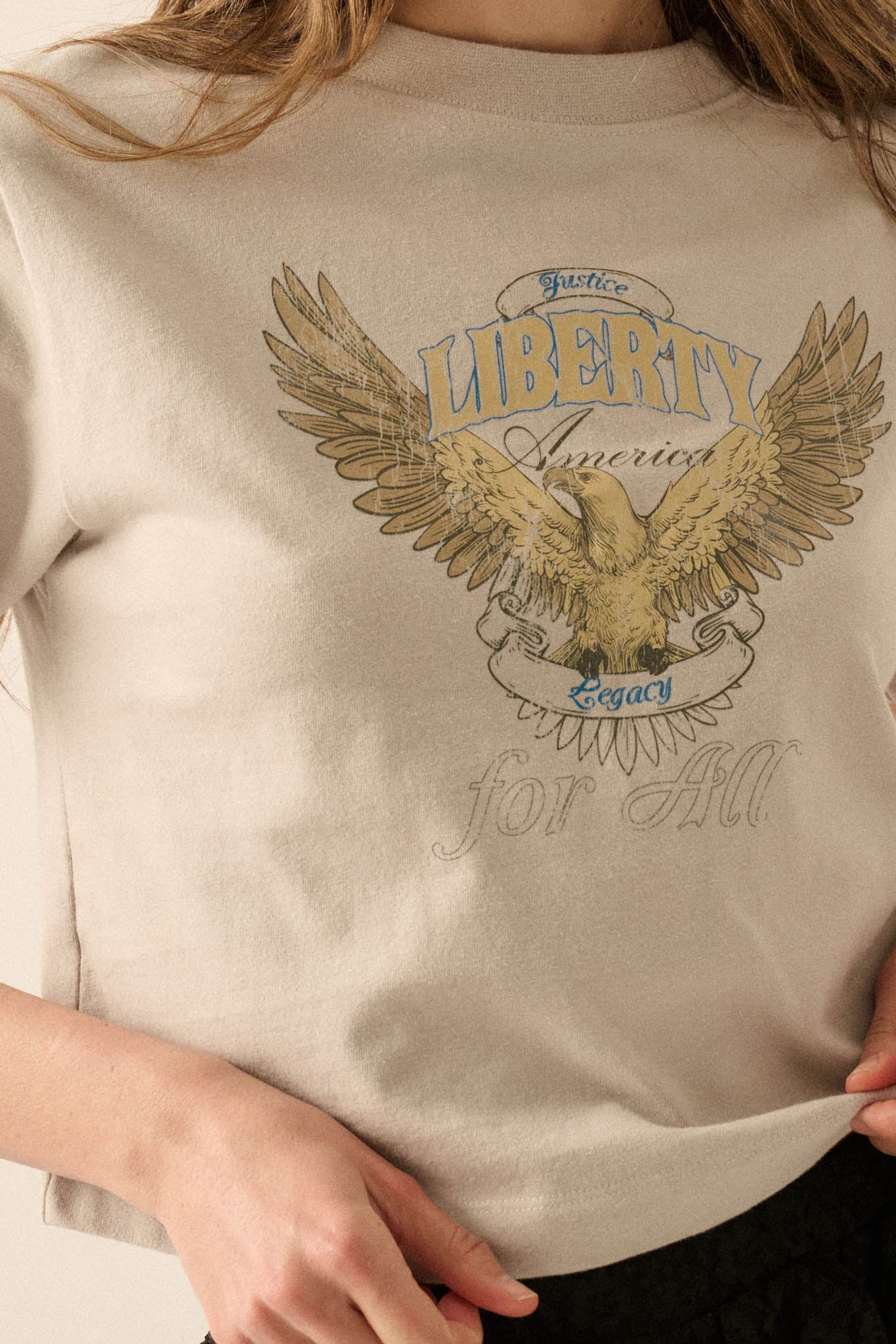 Liberty for All Garment-Dyed Cropped Graphic Tee