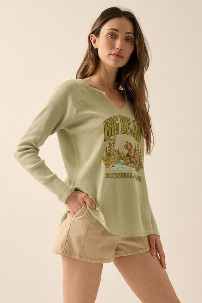 Big Bear Split-Neck Thermal Graphic Top
