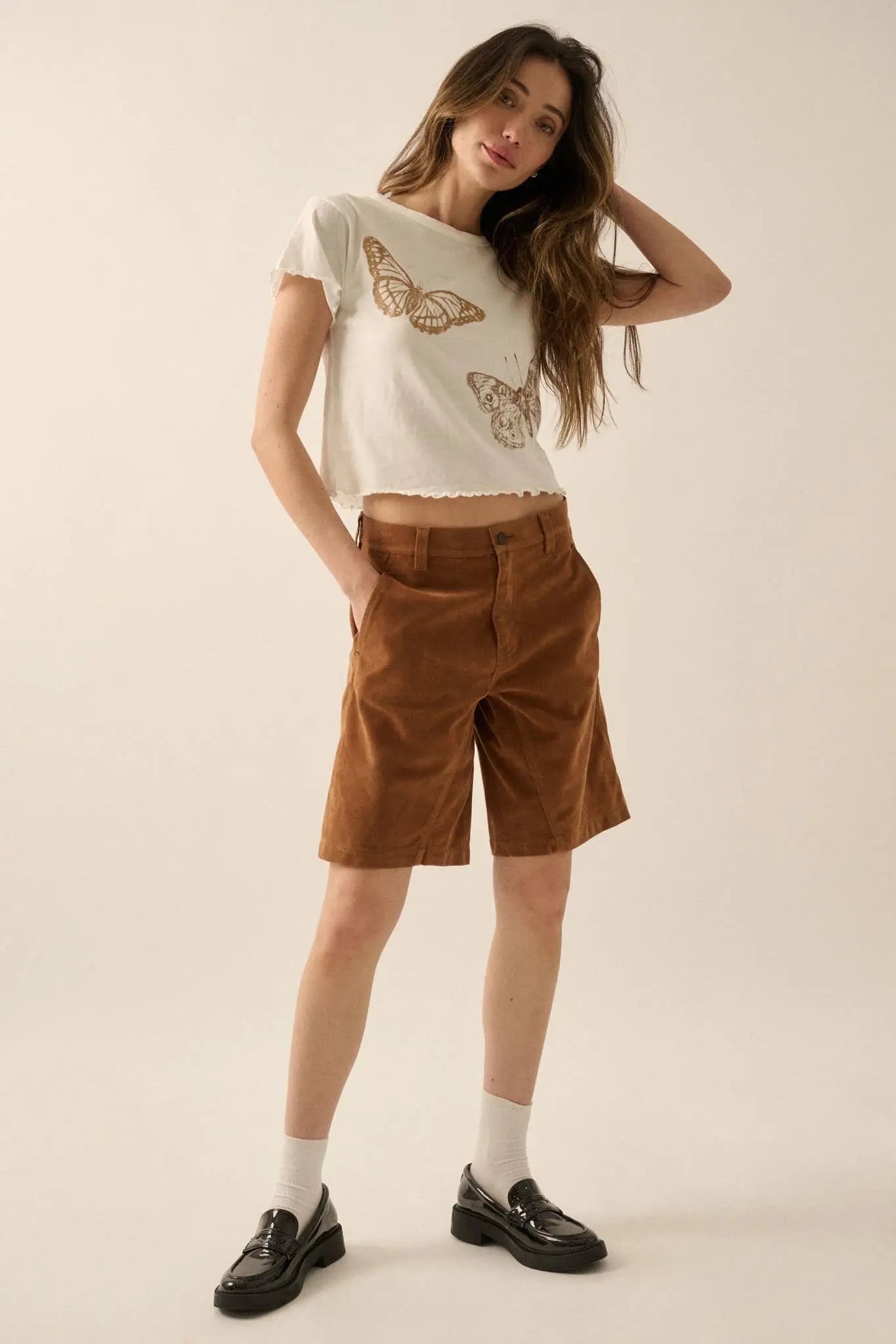 Butterfly Flight Lettuce-Edge Graphic Baby Tee