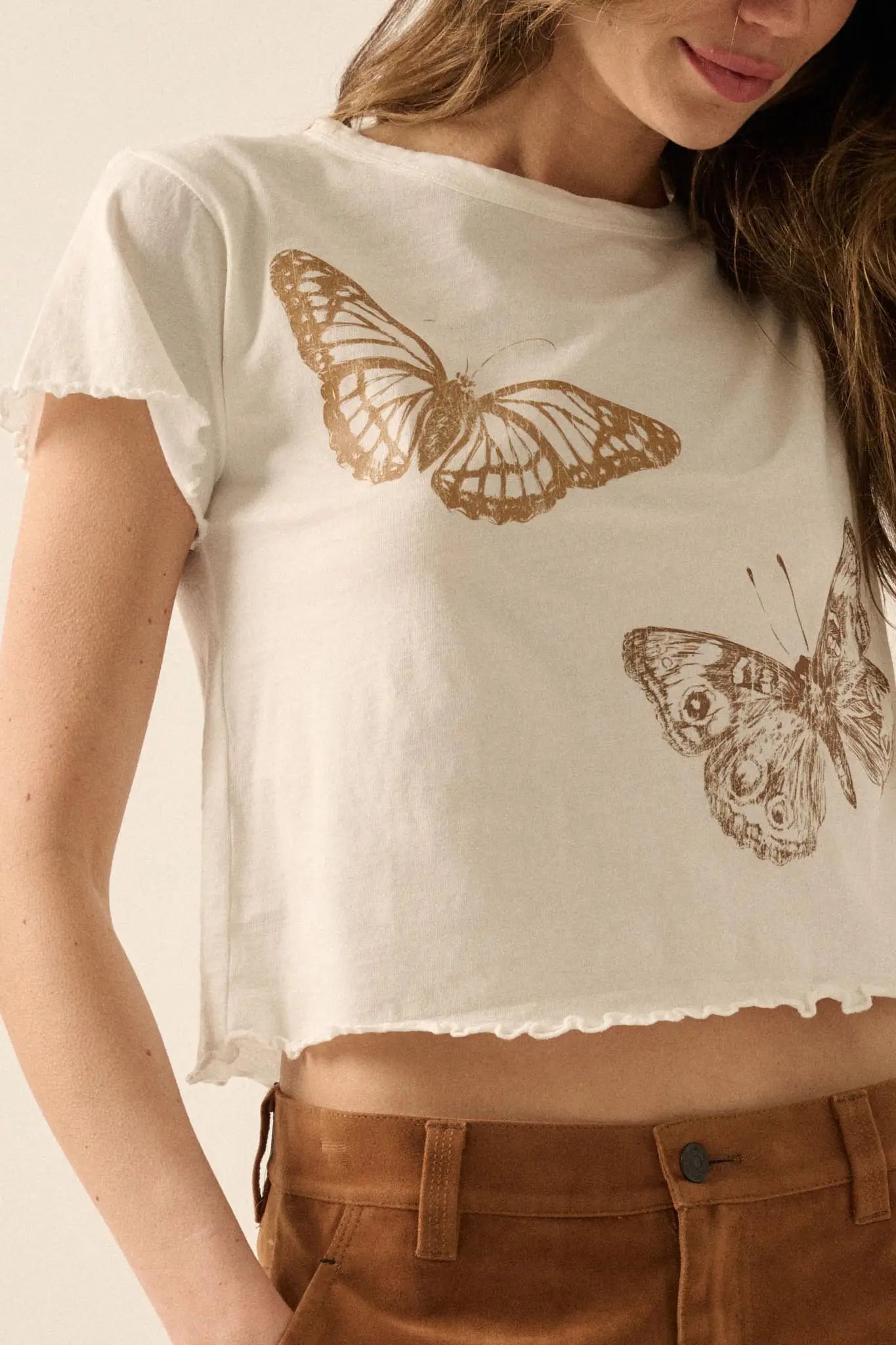 Butterfly Flight Lettuce-Edge Graphic Baby Tee