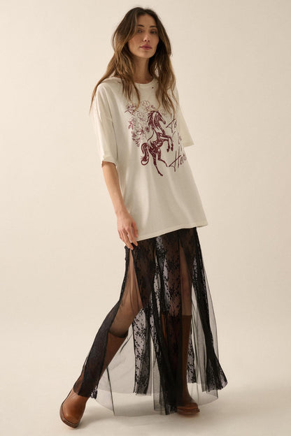 Hold Your Horses Distressed Floral Graphic Tee