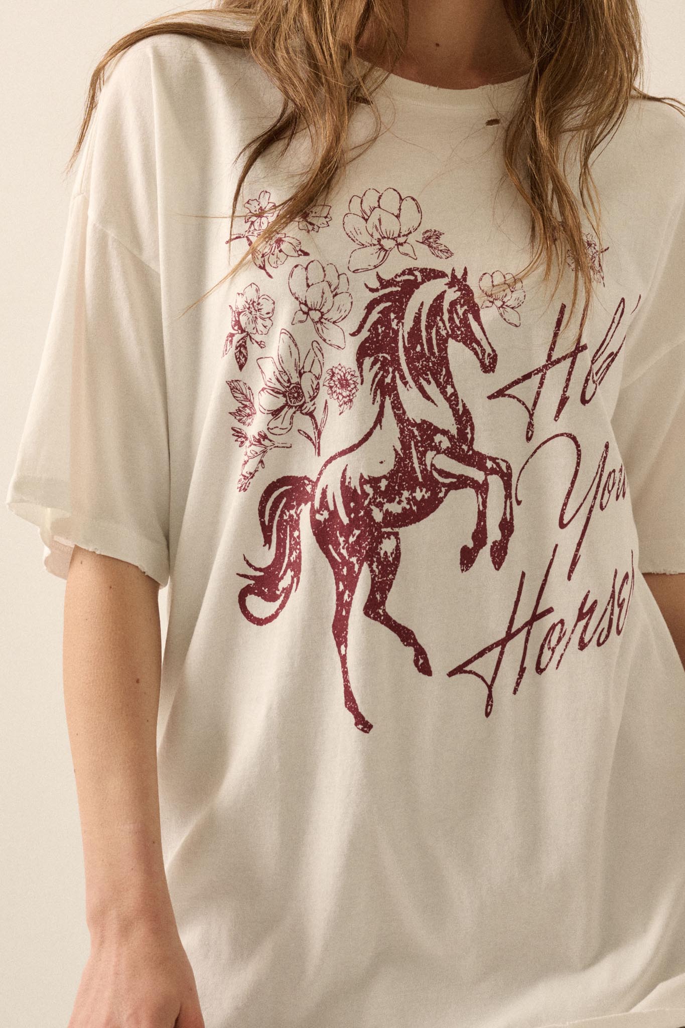 Hold Your Horses Distressed Floral Graphic Tee