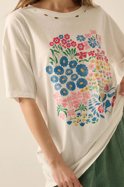 Flower Girl Distressed Oversize Floral Graphic Tee