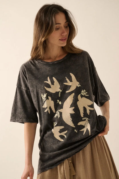 Free as a Bird Vintage-Wash Oversize Graphic Tee