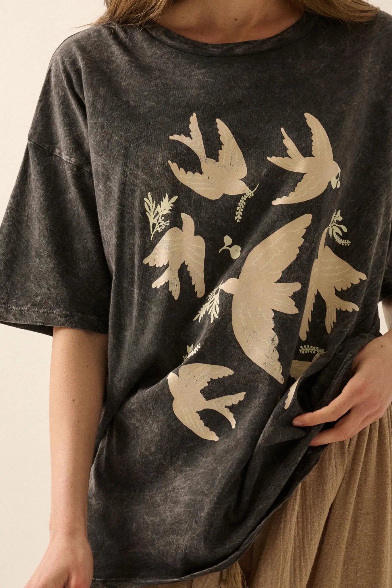 Free as a Bird Vintage-Wash Oversize Graphic Tee