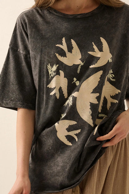Free as a Bird Vintage-Wash Oversize Graphic Tee