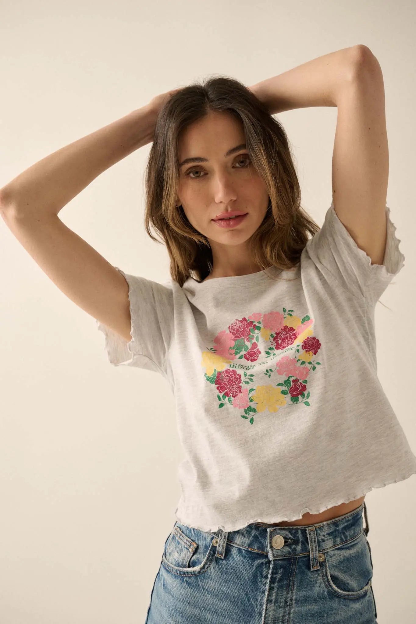 Hand to Hand Floral Graphic Baby Tee