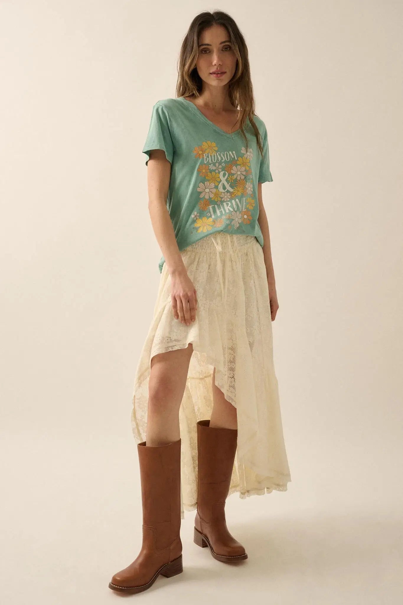 Blossom & Thrive Floral V-Neck Graphic Tee