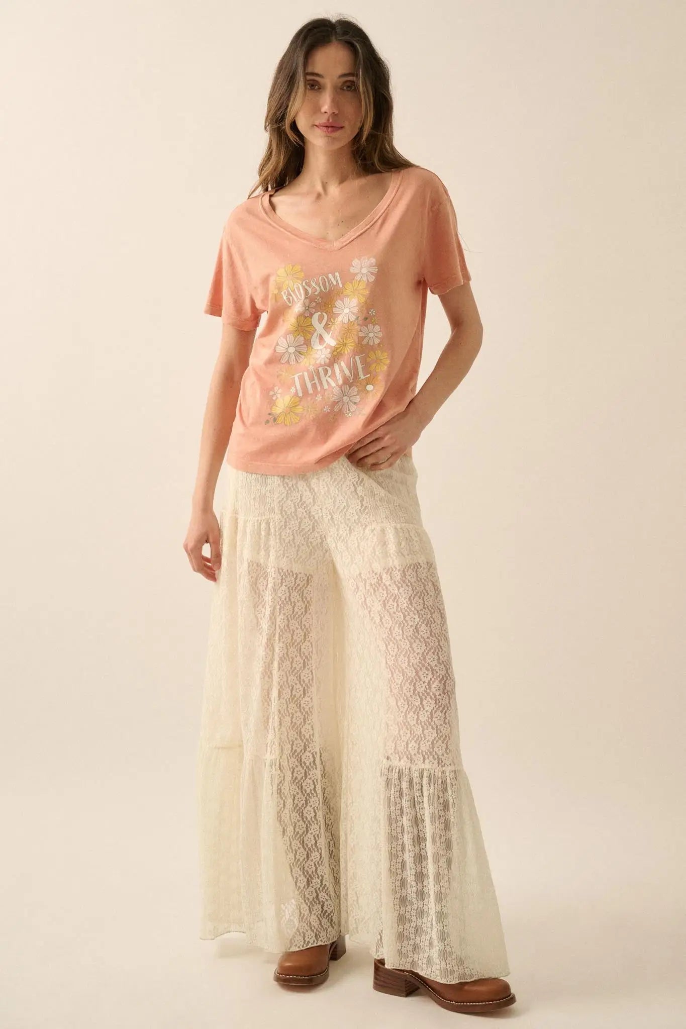 Blossom & Thrive Floral V-Neck Graphic Tee