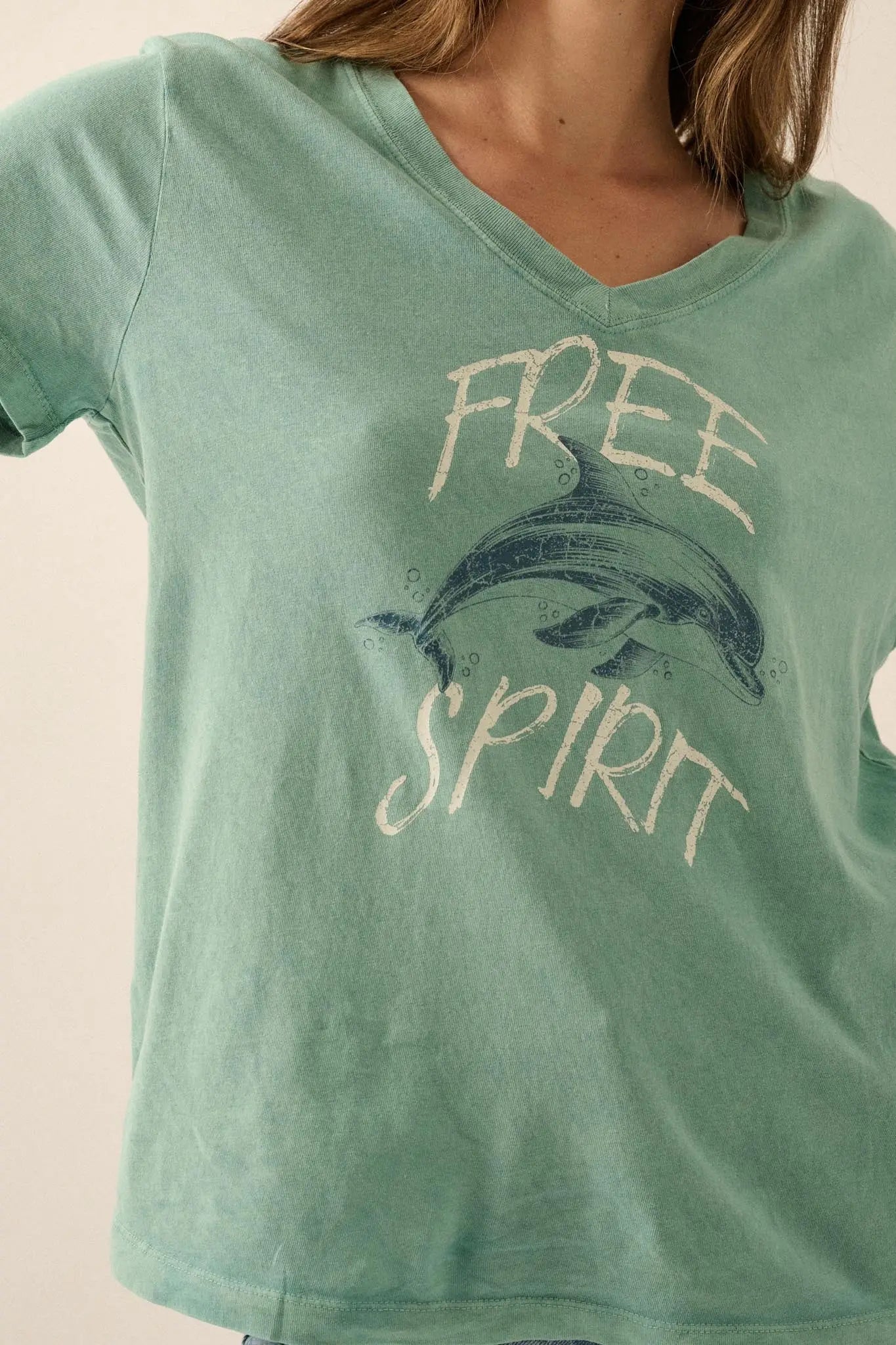 Free Spirit V-Neck Dolphin Graphic Tee