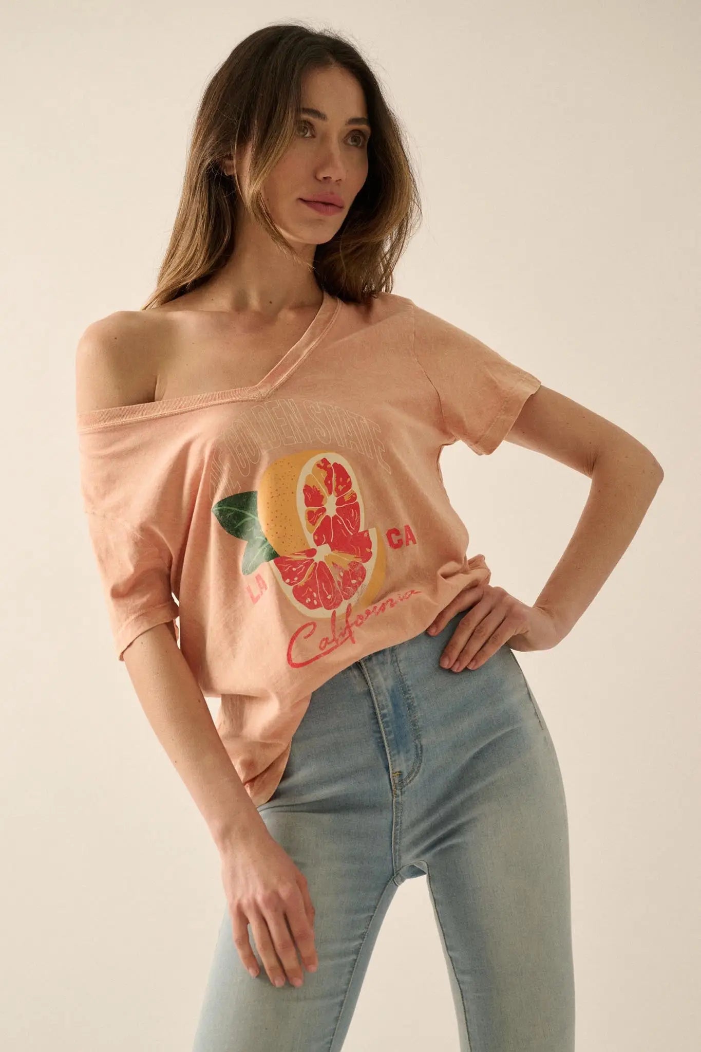 Golden State Grapefruit V-Neck Graphic Tee