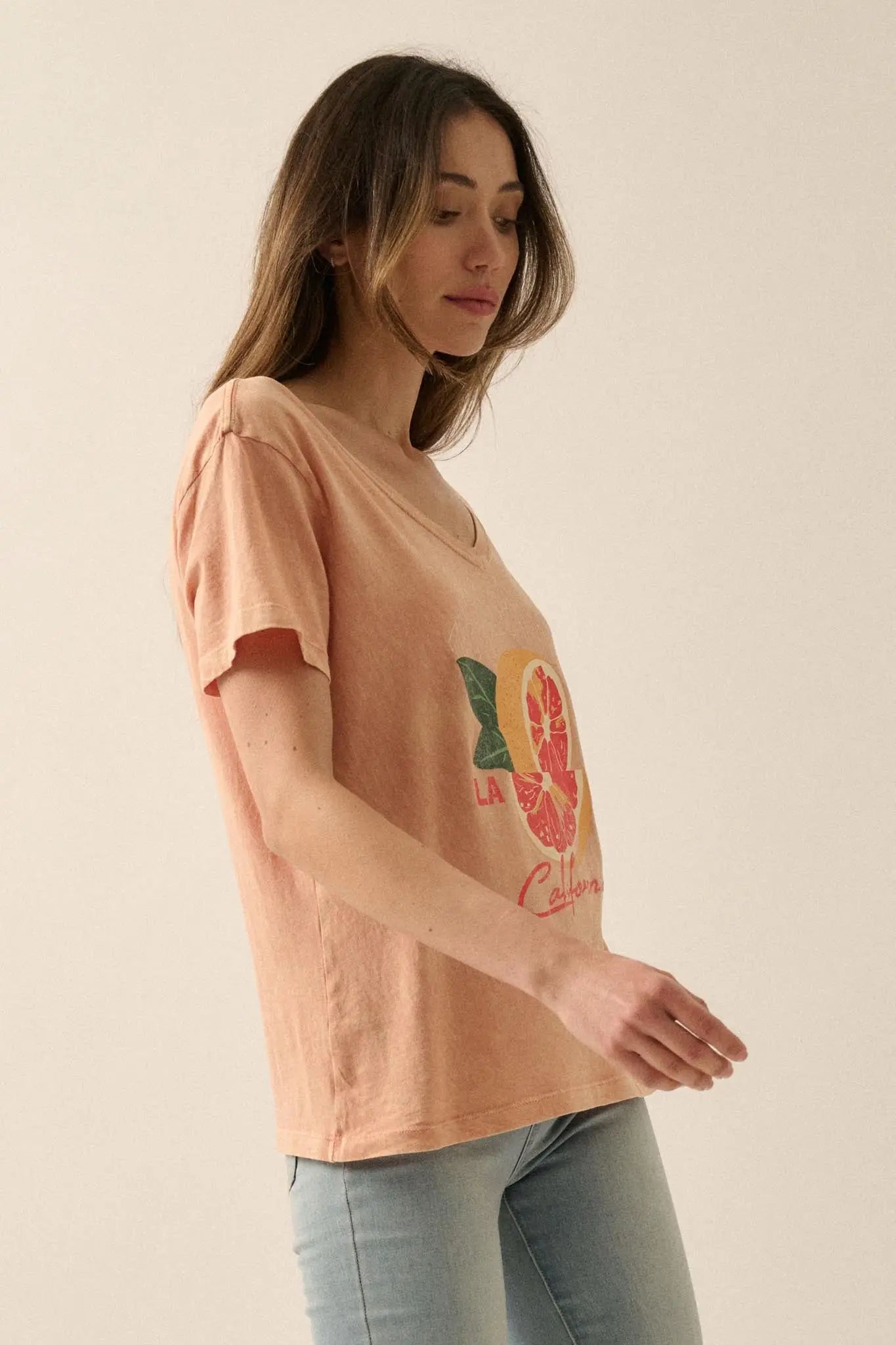 Golden State Grapefruit V-Neck Graphic Tee