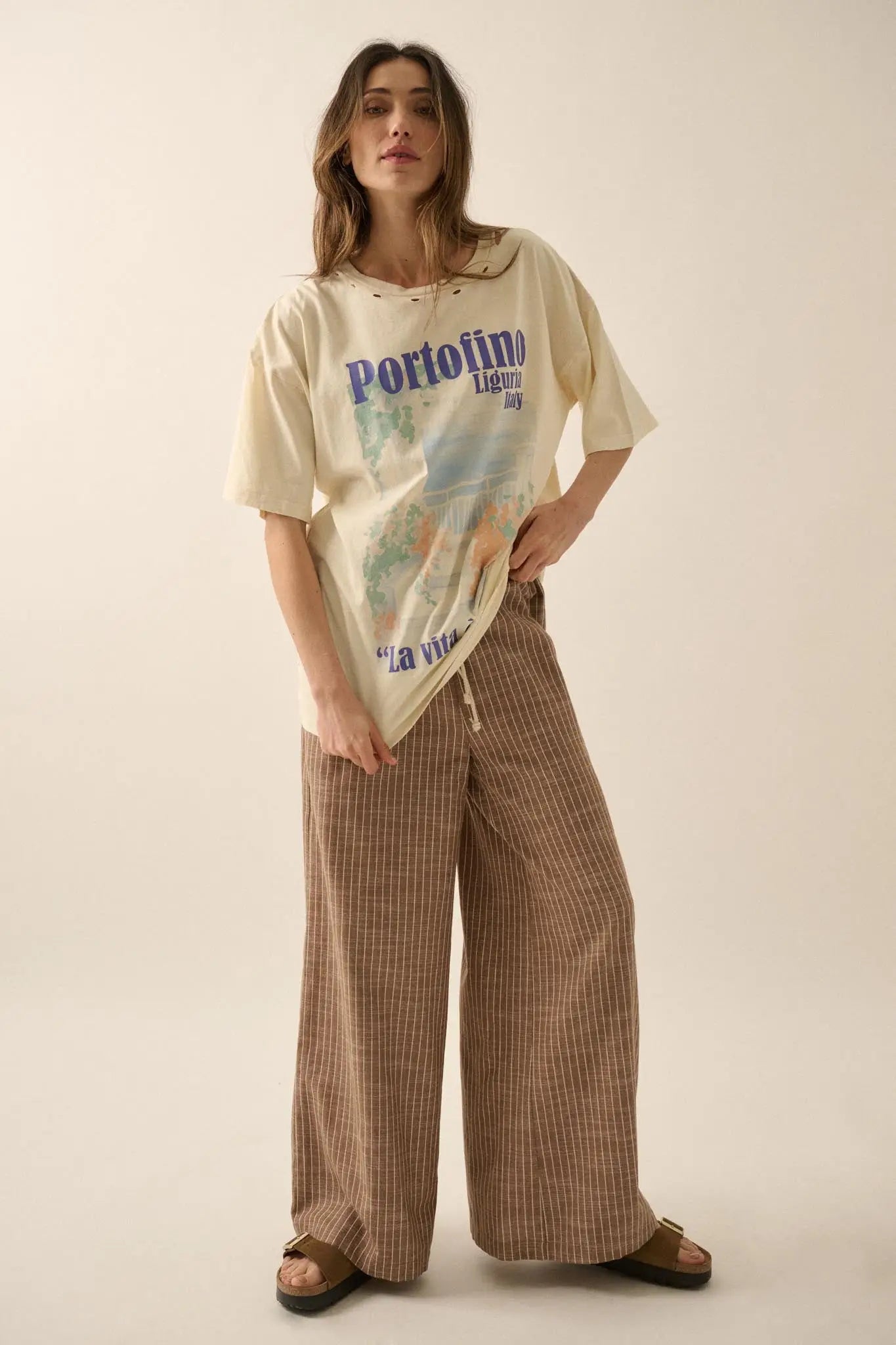 Portofino Italy Distressed Oversize Graphic Tee