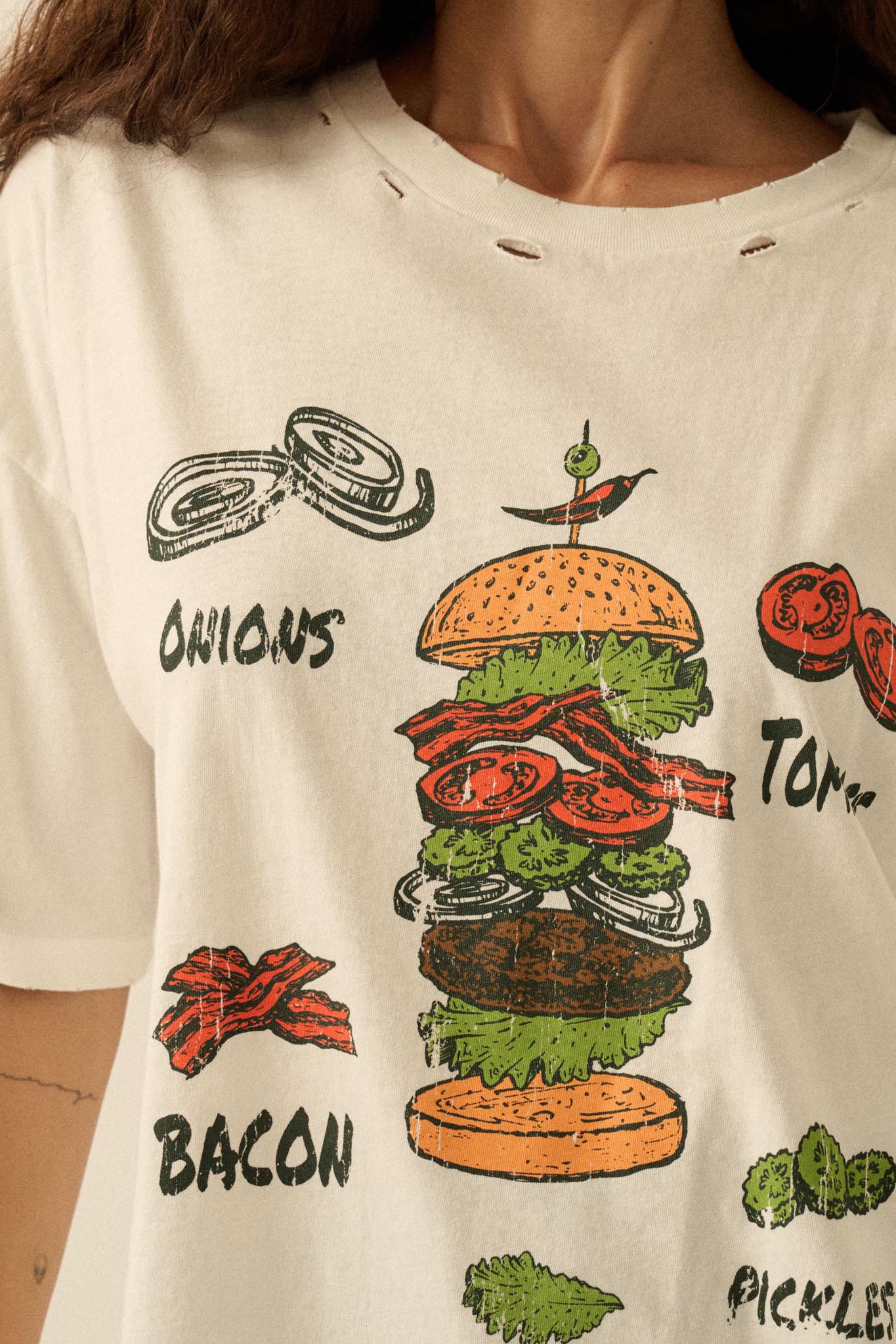 Burger Time Distressed Oversize Graphic Tee
