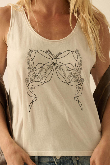 Bowed Beauty Raw-Edge Floral Graphic Tank Top