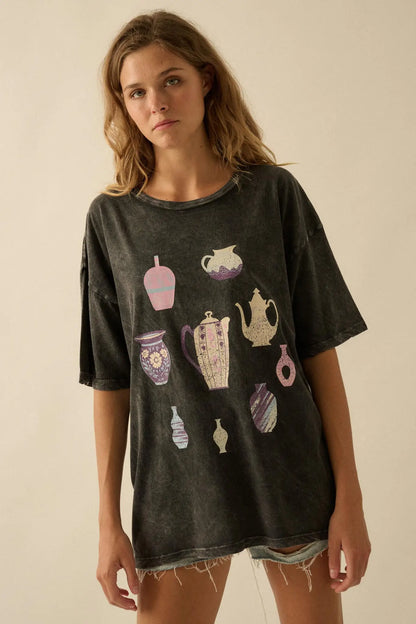Pretty Pottery Vintage-Wash Oversize Graphic Tee