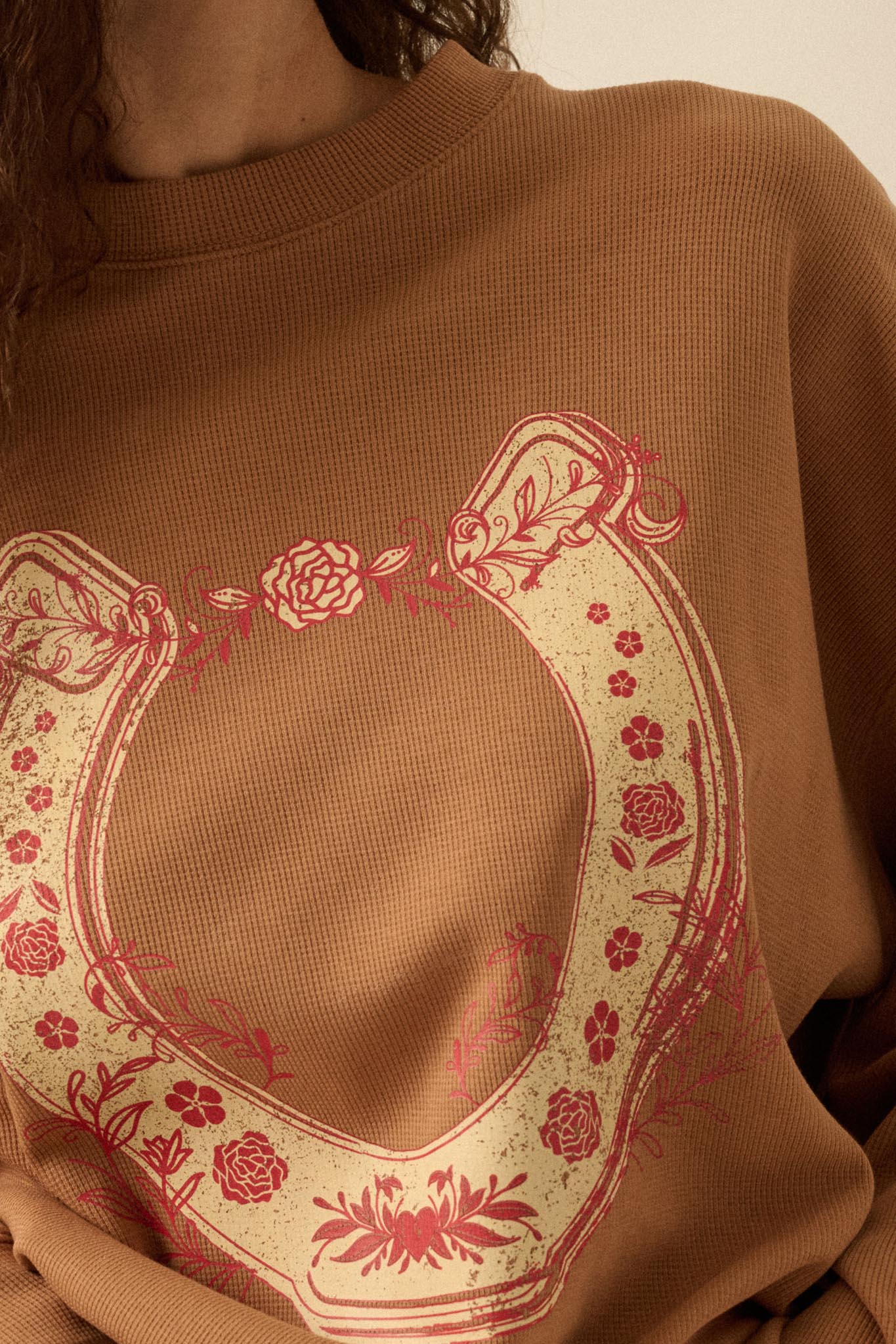 Floral Horseshoe Oversize Thermal Graphic Top