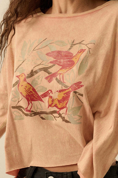 Bird Watching Vintage-Wash Long-Sleeve Graphic Tee