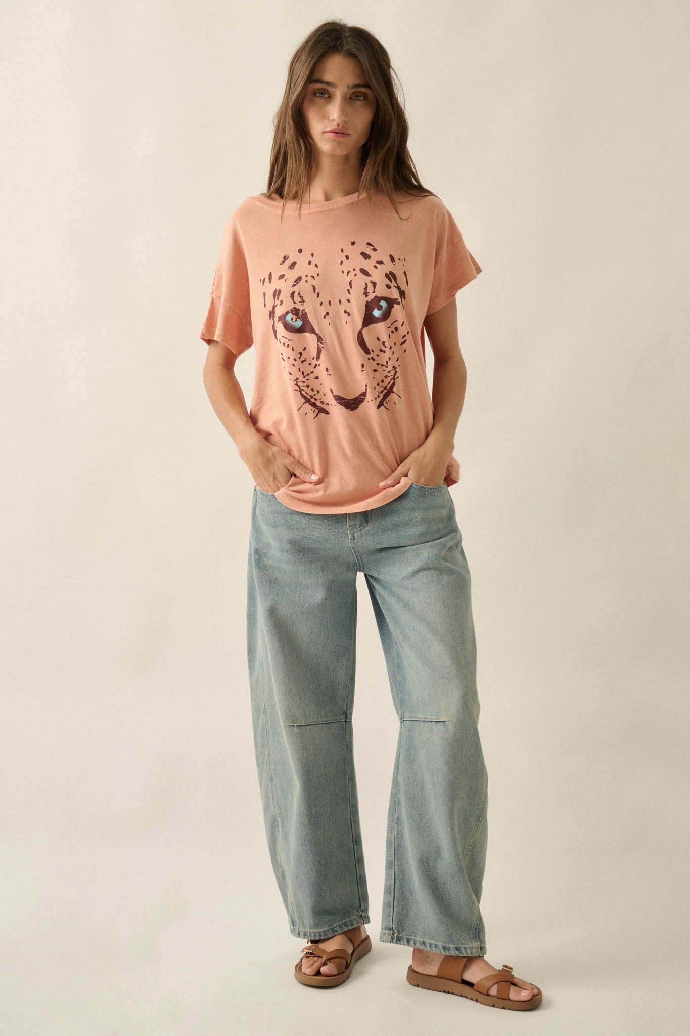 Hungry Eyes Vintage-Wash Cheetah Graphic Tee