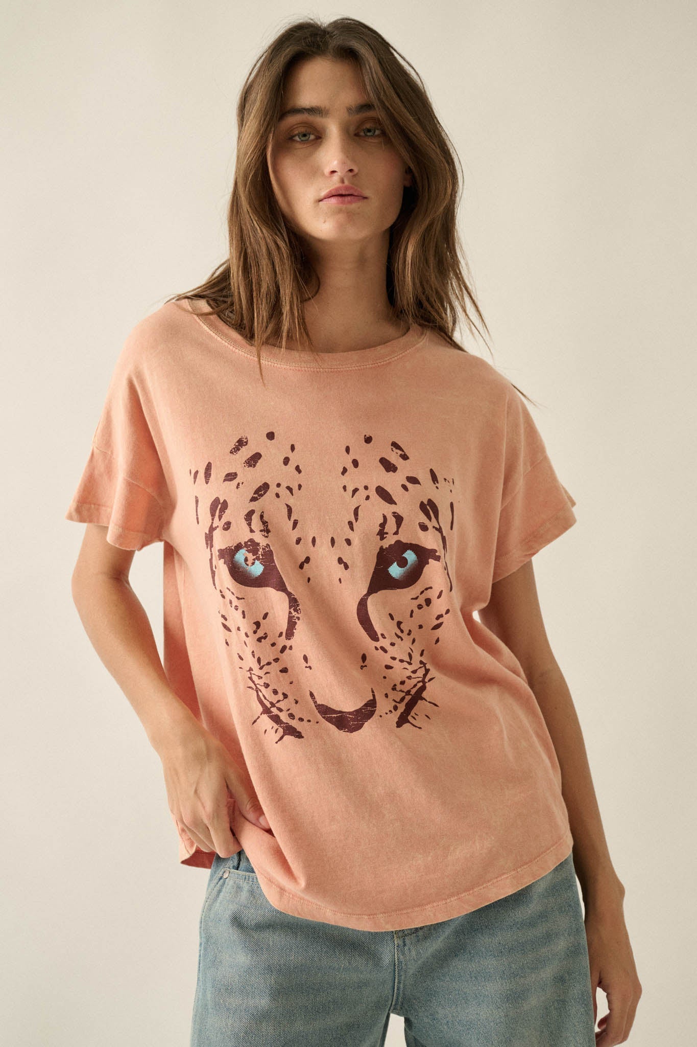Hungry Eyes Vintage-Wash Cheetah Graphic Tee