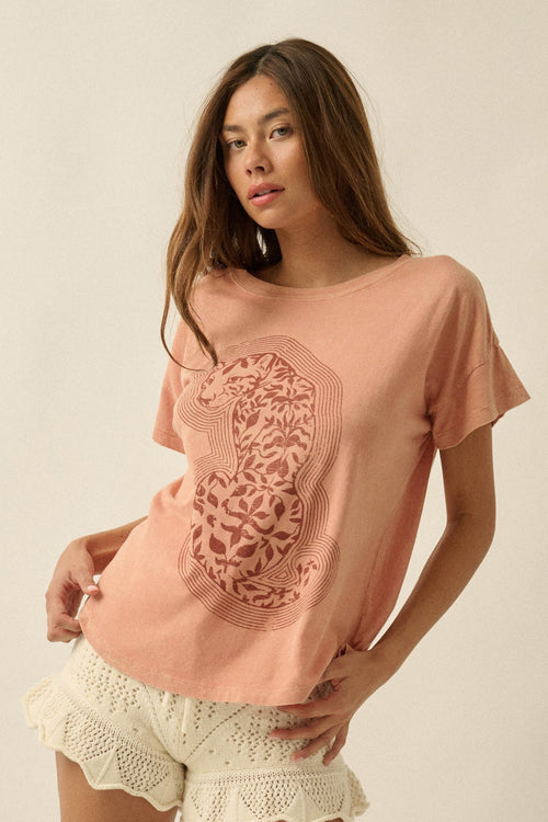 Floral Feline Vintage-Wash Leopard Graphic Tee