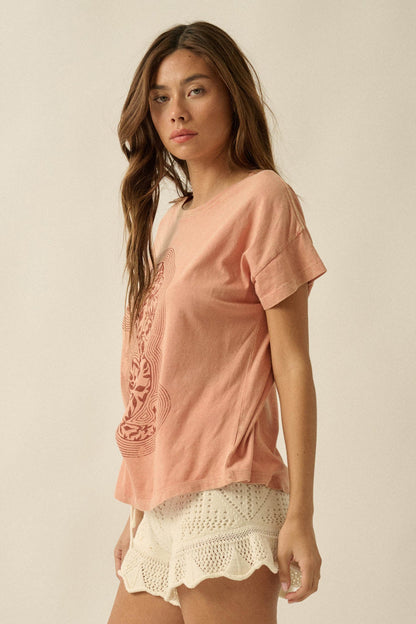 Floral Feline Vintage-Wash Leopard Graphic Tee