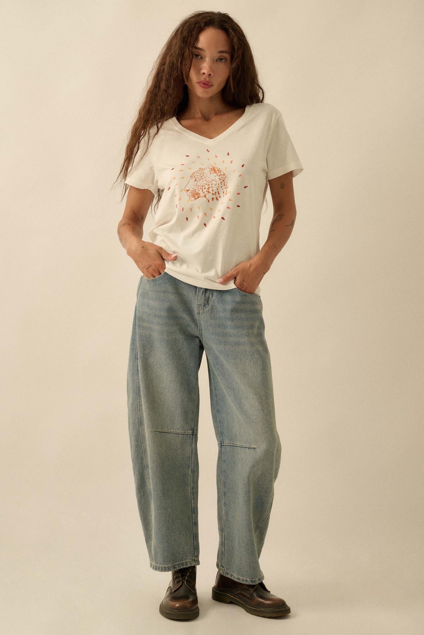 Loyal Leopard Vintage-Print V-Neck Graphic Tee