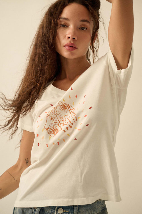 Loyal Leopard Vintage-Print V-Neck Graphic Tee