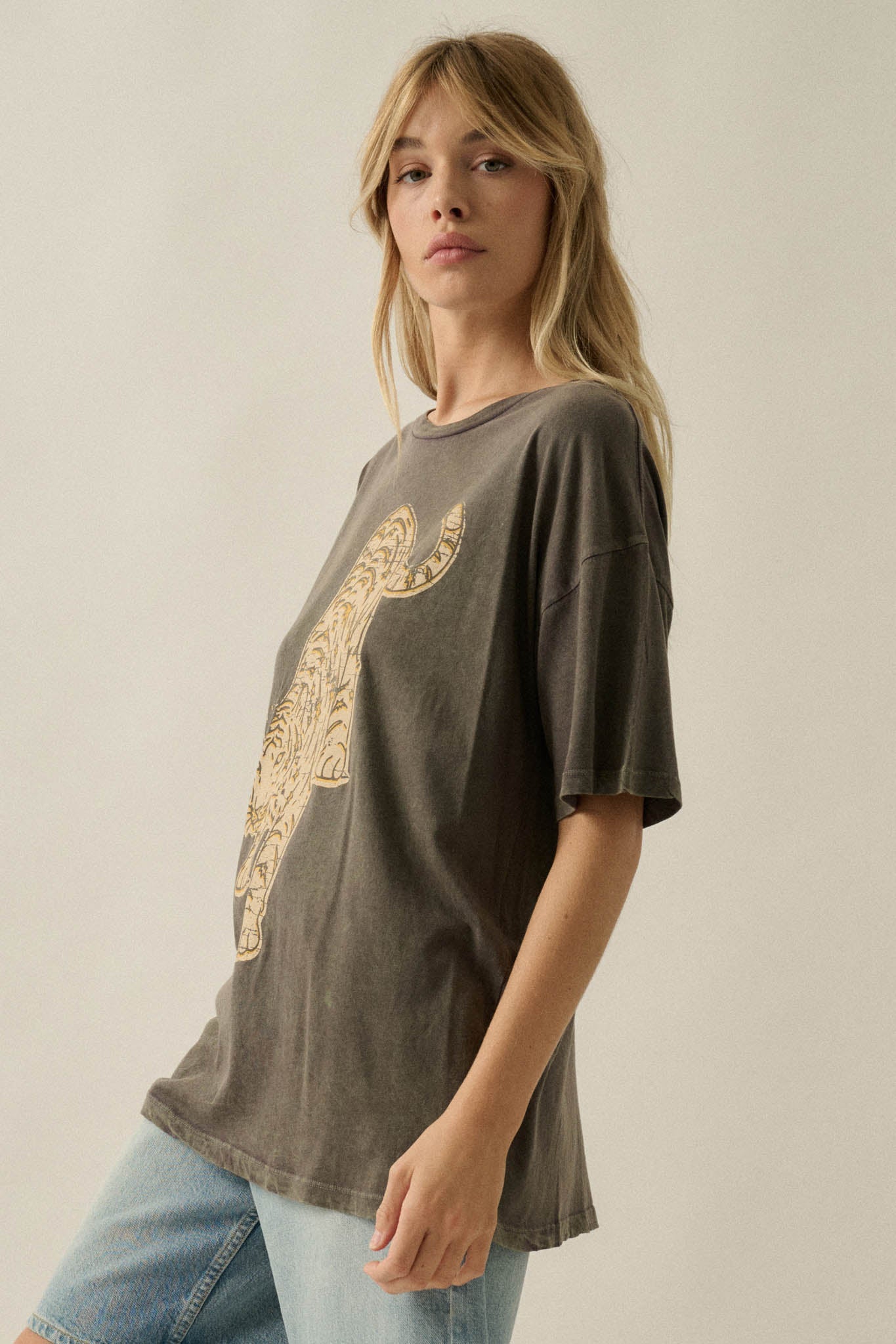 Cosmic Tiger Vintage-Wash Oversize Graphic Tee