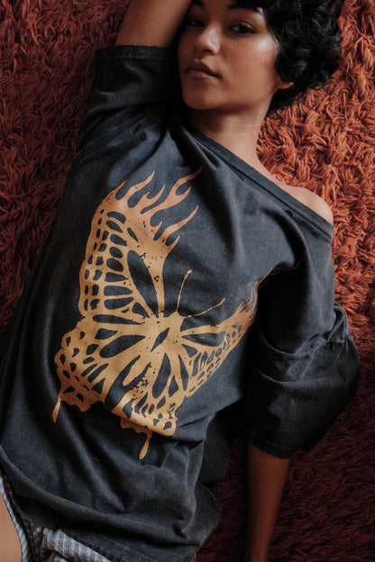 Burning Beauty Distressed Butterfly Graphic Tee